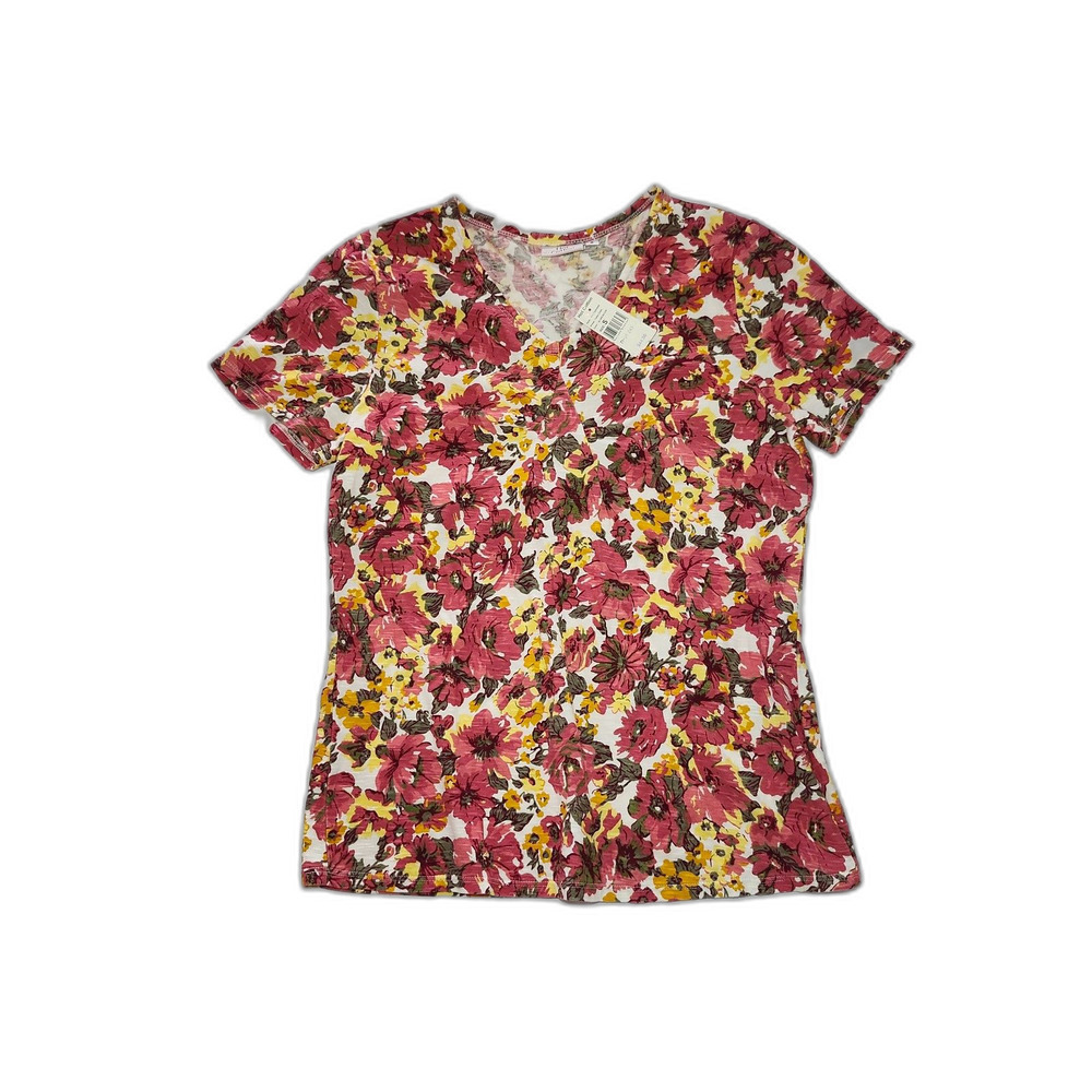 Hot Cotton NWT Women's V-Neck T-Shirt Pink Cottagecore Size S